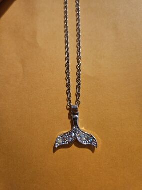 Silver Mermaid Tail Pendant Necklace with Iridescent Inlay